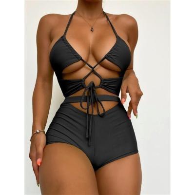 China Custom Made 2022 New Arrival Waist Tie Front Cut Out V-Neck Swimwear Bikini Antibacterial Top Set Swimsuit 2 Piece Women Beach Wear for sale