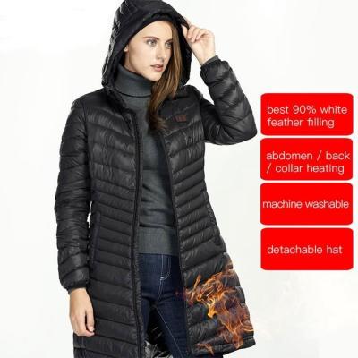 China Breathable Women Fashion USB Electronic Winter Warm Heating Outdoor Camping Long Down Jacket Passionate for sale