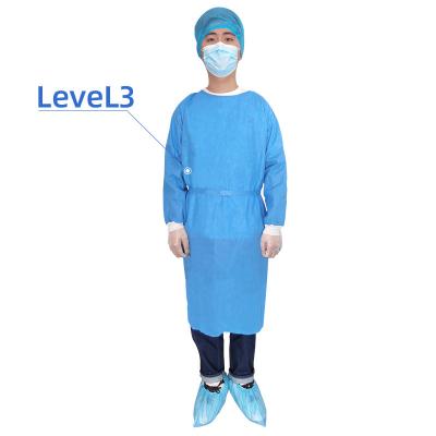 China IN 100% SMS Isolation Gown AAMI Medical Disposable Level 3 SMMS 45G Surgical Gown Non Sterile Ultrasonic 13795 for sale