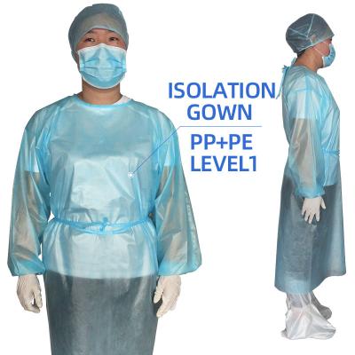 China Snowwolf Level1 Disposable Waterproof Isolation Gown Non-Sterile AAMI Surgical Gown With CE EN13795 Certification for sale