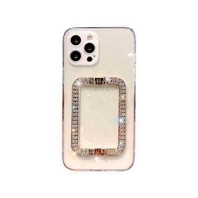 China Shockproof Luxury Soft Plating Diamond Phone Support Holder Case For iphone 13 14 Pro XS Max 11 12 XR 7 8 Plus Transparent Shockproof Cover for sale