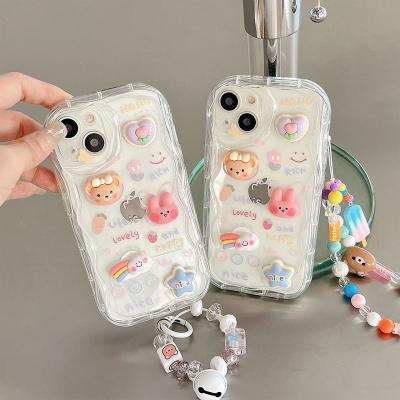 China Shockproof Best Hot Selling for iPhone case 3D Cartoon Pattern Design Girls Pretty Crystal Cute Girly Phone Cases Cover+Chain-Clear for sale