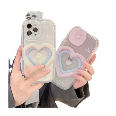 China Shockproof Simple Korean INS Creative 3D Love Heart Shell for iPhone 11 12 13 pro max Camera Flip Cover Mirror Makeup Mobile Phone Case for sale