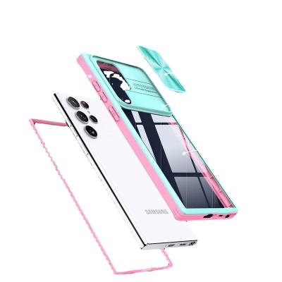 China Shockproof Cross-border for Samsung S23ultra case super full cover with film CD pattern sliding window transparent A04S protective cover for sale