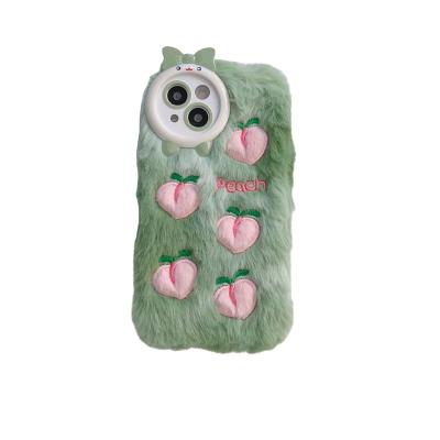 China Shockproof New Arrival Wholesale Phone CaseFashion Cute Good Quality Little Monster Frame With Green Peach Plush Girly Warmly Hand Back Pho for sale