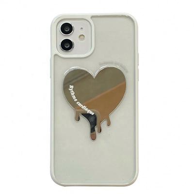 China Shockproof 2023 Luxury Ins Cute Geometric Love Heart Mirror Female Make up Soft Silicone Back Cover Phone Case for iphone14Promax 13/12/11 for sale