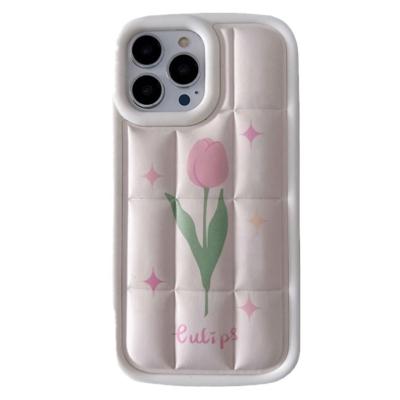 China Shockproof Cheap Shockproof Phone Case  Wholesales Good Pink Cute Tulip Check Down Jacket Literary Woman Style Soft  Back Cover Phone Case for sale