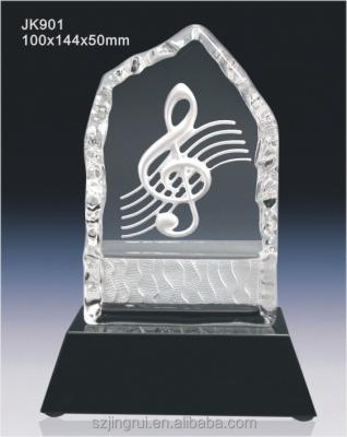 China Cheap Award China Crystal Glass Trophy Factory Direct Jade Iceberg Crystal Glass Music With Figure for sale