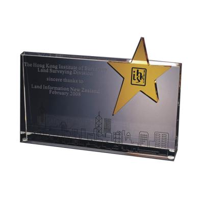 China China K9 Star Crystal Trophy For Decorate Clear Crystal Rectangle Award With Yellow for sale