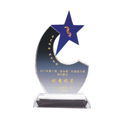 China China Top Blue Star Crystal Trophy Moon Shape Exquisite Award Plaques JA385 for sale