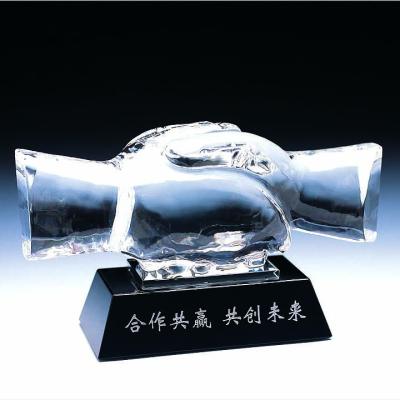 China Europe K9 Crystal Hand Shake Award For Business for sale