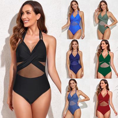 China Wholesale New Style Breathable 2022 Sexy One Piece Lady Bikini High Waist Lace Up Mesh Solid Color Women Swimwear For for sale