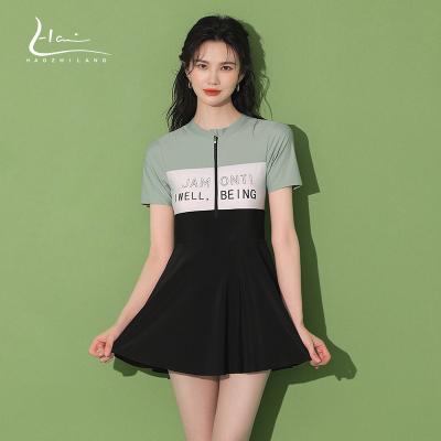 China Young Lady Fashion Short Sleeve Style Breathable Popular Swimwear Front Zipper Sport Fitness Swimwear For Women for sale