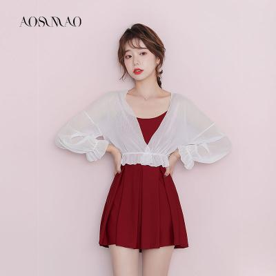 China Young Lady High Quality Breathable Japan Korean Swimsuit Gauze Cover Up Cute Conservative Swimwear For Women for sale