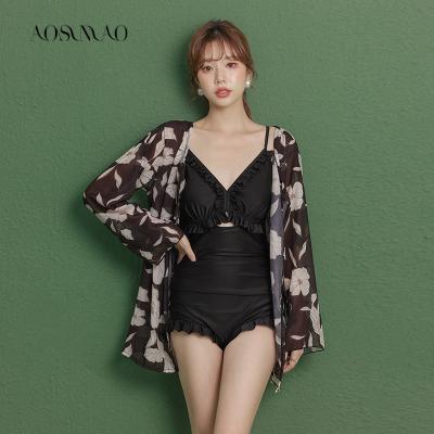 China Swimsuit 2022 Korean Japan Style Luxury Sunscreen Breathable Gauze Cover Up Sexy Floral Swimwear For Women for sale