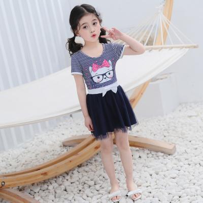 China Hot-selling Breathable Lovely Girl Summer Vacation Swim Dress Short Sleeve Round Neck One Piece Swimsuit For Kids for sale