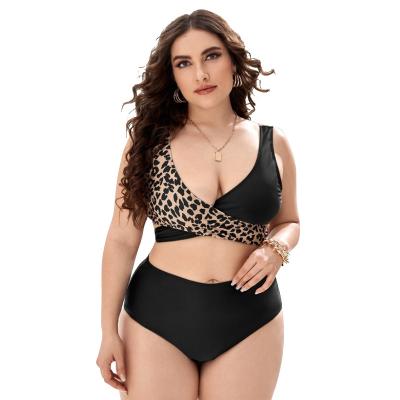 China New Design Leopard Print Strap Sexy Cross Slit Plus Size Bikini Two Piece Set Plus Size Swimwear For Women for sale