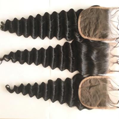 China Unprocessed Deep Wave Virgin Hair Closure With Skin Piece , Cambodian Deep Wave Hair Closure for sale