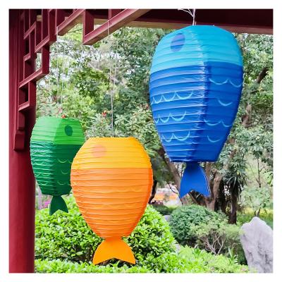 China Europe RUI YI Fish Shaped Hanging Paper Lanterns for Girls Birthday Baby Room Bedroom Ocean Theme Party Decoration Lamps for sale