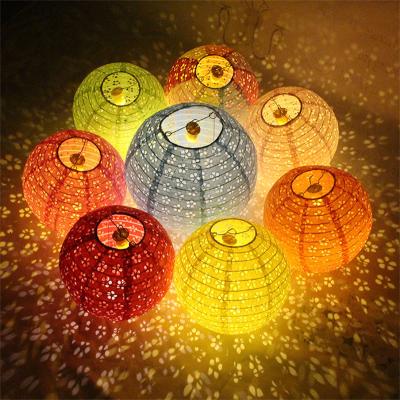 China China RUI YI Wholesale Cavity Out 8 Inch LED Paper Light Round Lantern Paper Lantern Hanging Decorations For Wedding for sale