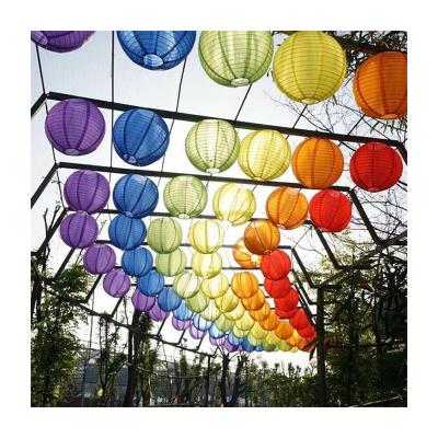 China Chinese Round China RUI YI Festival Lights Hanging Silk Fabric Colorful Lanterns Lamps Outdoor Party Supplies Wedding Lanterns for sale