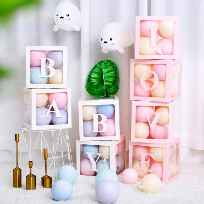 China Custom Paper+PVC RUI YI Letters Happy Birthday Party Balloons Boxes Baby Shower Transparents Balloon Box Party Decoration Set for sale