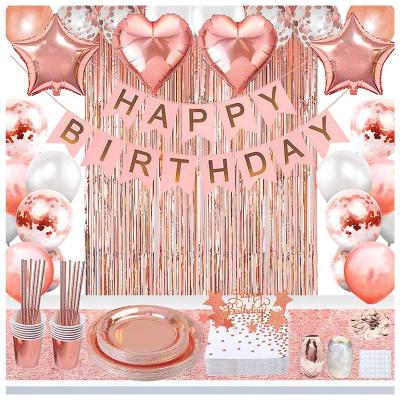 China Latex Happy Birthday Banner Star Heart Foil RUI YI Rose Gold Birthday Party Supplies Balloons Birthday Party Decorations Set for sale