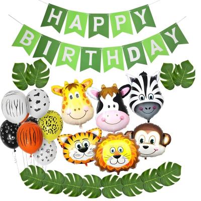 China RUI YI Tiger Monkey Animal Foil Balloons Birthday Eco-friendly Palm Leaf Banner Set For Jungle Theme Gifts For Kids for sale