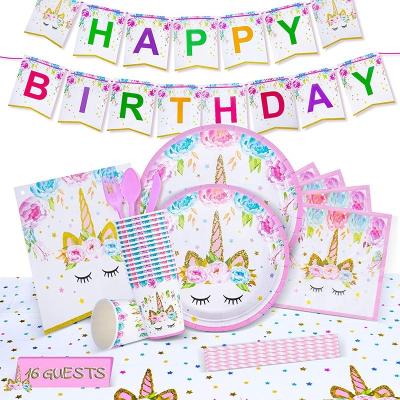 China RUI YI Unicorn Disposable Tableware Happy Birthday Party Supplies Set Disposable Eco-Friendly Decoration Birthday Party Supplies for sale