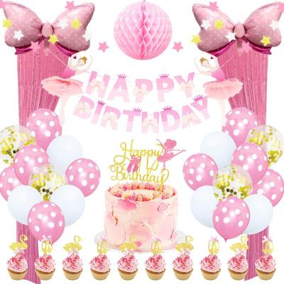 China RUI YI Disposable Pink Eco-friendly Birthday Party Supplies For Princess Decor Kits Baby Birthday Decoration Cake Topper Banner For Girl Ballet for sale