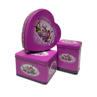 China Custom Printed Food Packaging/Gift Packaging Factory Supply Flower Pattern Candy Cookies Heart Shape Tin Can Metal Tin Box for sale