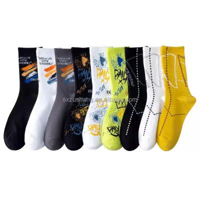 China Wholesale Sporty Medium Pure Color Street Expression Graffiti Socks Spring Cotton Hose And Ins Summer Long Socks for sale