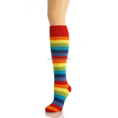 China Autumn Mid Calf Long Horizontal Cotton Unisex Sporty Ankle Socks Colorful Rainbow Striped Socks for sale