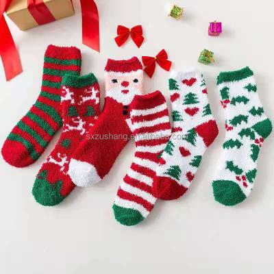 China Ladies Christmas Home Wear Fuzzy Fluffy Socks Girls Cozy Fun Stocking Soft Warm Christmas Gift for sale