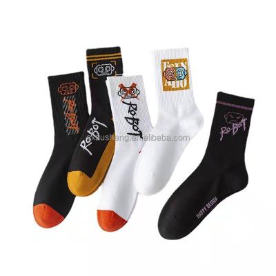 China 2021 antibacterial new design robot cotton contrast color cartoon socks fun design popular logo fashion handmade socks for sale