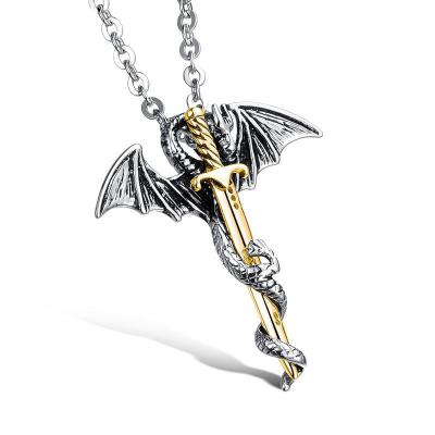 China Classic Hot Sale Vintage Charm Pterosaurs Sword Necklace Flying Dragon Punk Necklace for sale