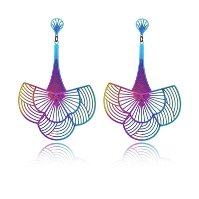 China CLASSIC Colorful Rainbow Stainless Steel Earrings Personalized Gradient Ramp Cut Out Earrings For Women for sale