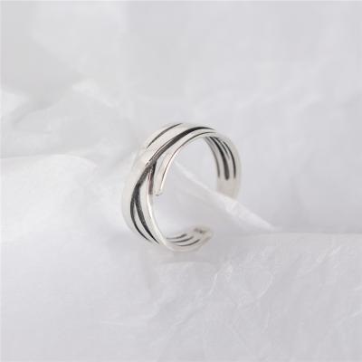 China Fashion CLASSIC Design S925 Sterling Silver Ring Retro Line Wide Outdoor Adjustable Ring For Women Men for sale