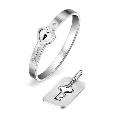 China Trendy YK Couples Love Locks Heart Stainless Steel Fashion Jewelry Set Zircon AAA Love Gift Valentine's Day for sale