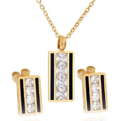 China Classic YK Bridal Jewelry Set 18K Gold Diamond Necklace Earrings Set High Grade Stainless Steel for sale