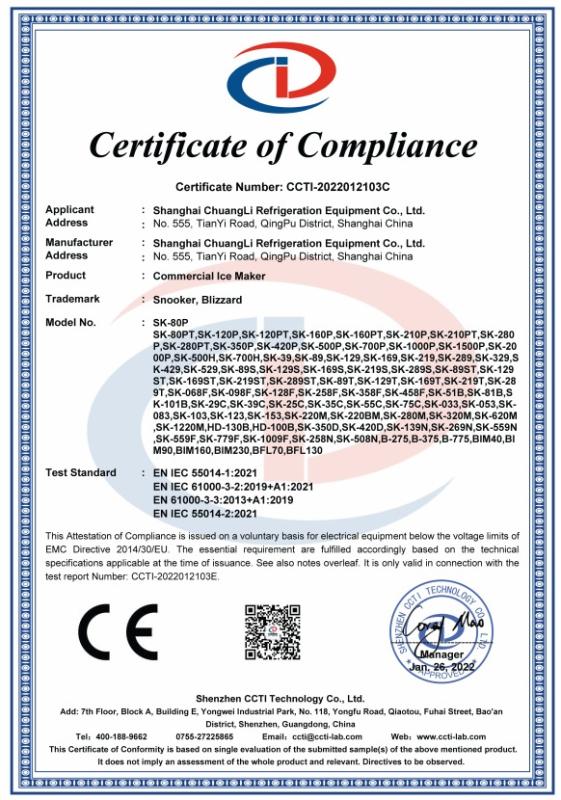 CE - Shanghai Chuangli Refrigeration Equipment Co., Ltd.