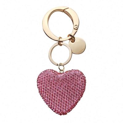 China High Quality Plastic Rhinestone Keychains Crystal Key Romantic Heart Shaped Chain For Women Bag Purse Pan Dent Crystal Heart Keychain for sale