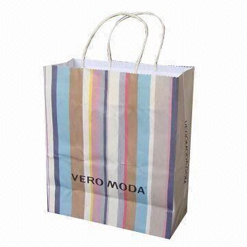 China Printed White Kraft Shopping Bags with Twisted Handles for sale