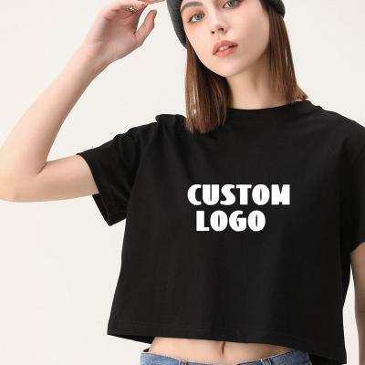 China Breathable Heavy Weight 200 gsm Cotton Custom Printing Embroidery Logo Tshirts Crop Top Women Short Sleeve T-shirt for sale