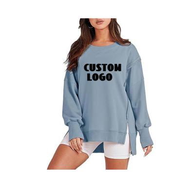 China Breathable Customized Puff Print Women's Oversized Round Neck Sweatshirt Front Short Back Long Side Split Casual Loose Sweatshirt for sale