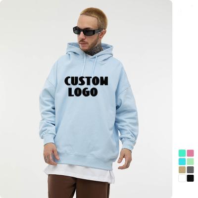 China Breathable Custom Puff Print Embroidery Logo Men Drop Shoulder Cotton Hoodie Sweater Blank Drawstring Heavyweight Hoodies for sale