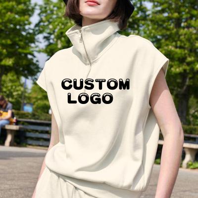 China Breathable France Ladies Sleeveless Sweatshirt Short Set Custom Logo Workout Sports Collar Pullover Half-Zip Womens Short Sweatshirt Set for sale