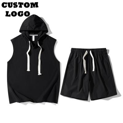 China Thermal Quick Dry Custom Logo Sport Gym Running Hoodies Vest Fitness Basketball Plus Size Men's Sleeveless Gym Shorts Tracksuit for sale