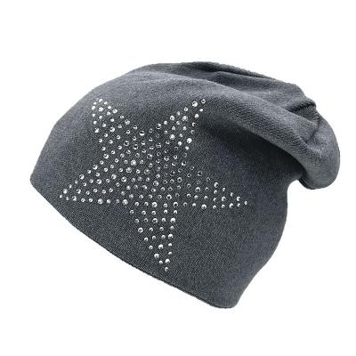 China COMMON Autumn Winter Women Knitted Hat Five Point Star Diamond Pullover Cap Unisex Slouchy Elastic Wool Hats Double Layer Warm Beanies for sale