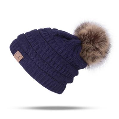 China COMMON Winter Female Fur Pom Poms hat For Women Girl 's Hat Knitted Beanies Cap Hat Thick Women Skullies Beanies for sale